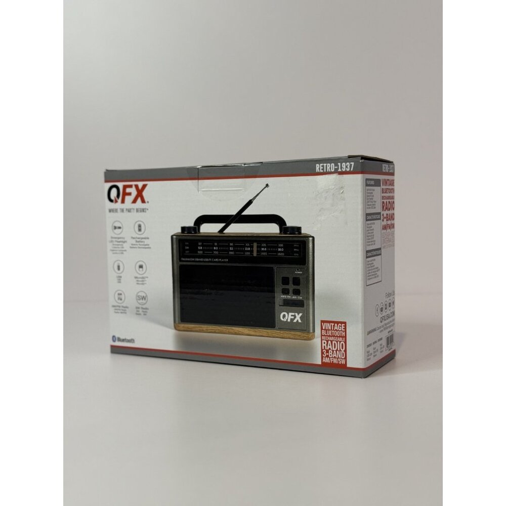 QFX Vintage Bluetooth Rechargeable Radio 3-Band AM/FM/SW LED Flashlight